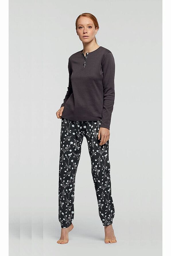 PJ FASSA SWEATER AND TROUSERS IN INTERLOCK COTTON. SOLID COLOR SWEATER WITH SERAPH NECKLINE AND FLORAL PRINT TROUSERS.
