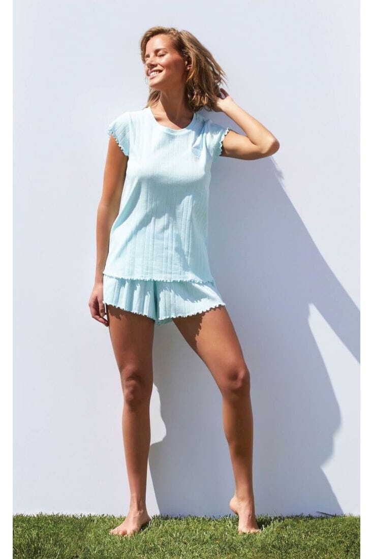 PJ GIACINTO ΓΥΝΑΙΚΕΙΑ ΒΑΜΒΑΚΕΡΗ ΚΟΝΤΗ ΠΙΤΖΑΜΑ ΡΙΜΠ ΜΟΝΟΧΡΩΜΗ ΜΕ ΕΛΕΥΘΕΡΑ ΤΕΛΕΙΩΜΑΤΑ ΛΑΙΜΟΚΟΨΗ ΖΑΠΟΝΕ ΜΑΝΙΚΙ ΚΑΙ ΚΟΝΤΟ ΣΟΡΤΣ