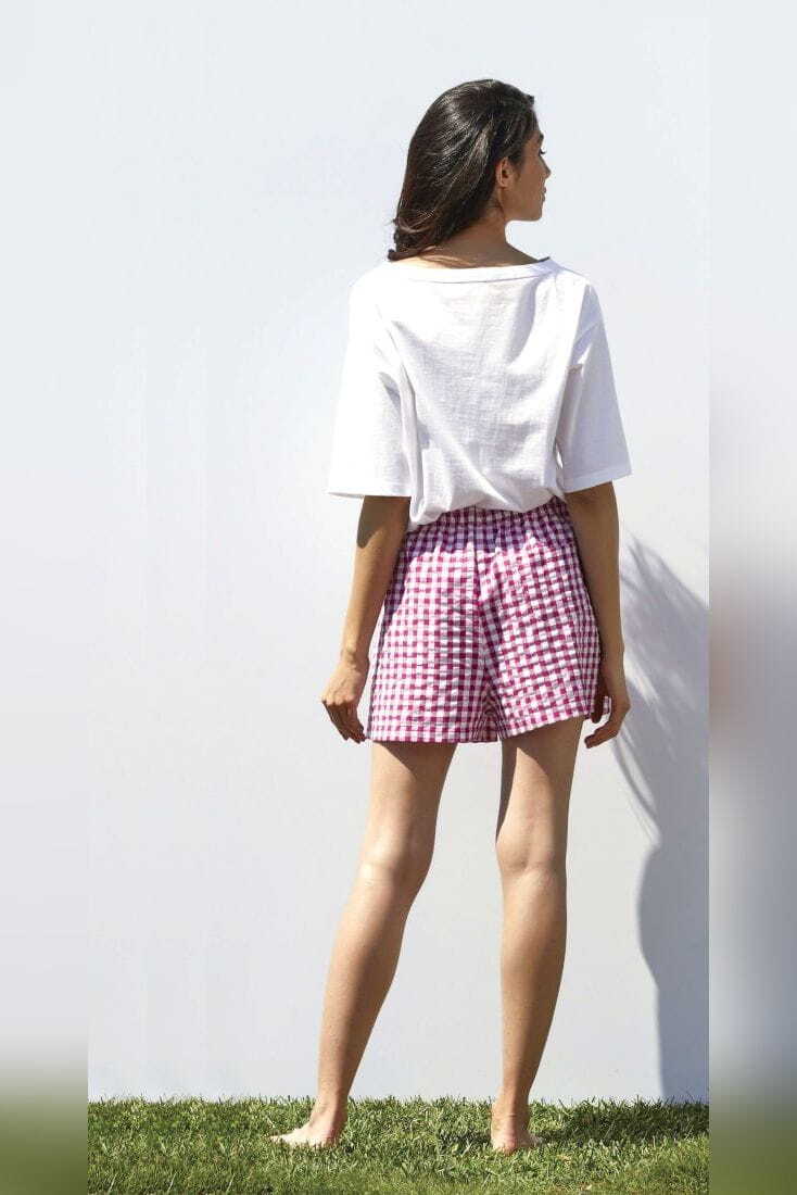 PJ PEPEROSA ΓΥΝΑΙΚΕΙΑ ΒΑΜΒΑΚΕΡΗ ΚΟΝΤΗ ΠΙΤΖΑΜΑ ΜΕ ΚΕΝΤΗΜΑ ΚΑΙ ΣΤΑΘΕΡΟ ΠΑΝΙ ΚΑΡΟ ΣΟΡΤΣ ΛΑΙΜΟΚΟΨΗ ΚΟΝΤΟ ΜΑΚΙΝΙ