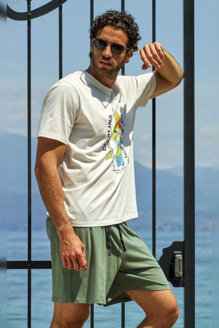 PJ FICUS ΑΝΔΡΙΚΗ ΒΑΜΒΑΚΕΡΗ ΚΟΝΤΗ ΠΙΤΖΑΜΑ ΒΕΡΜΟΥΔΑ ΜΕ ΤΥΠΩΜΑ SURF ΚΛΕΙΣΤΟΣ ΛΑΙΜΟΣ ΚΟΝΤΟ ΜΑΝΙΚΙ