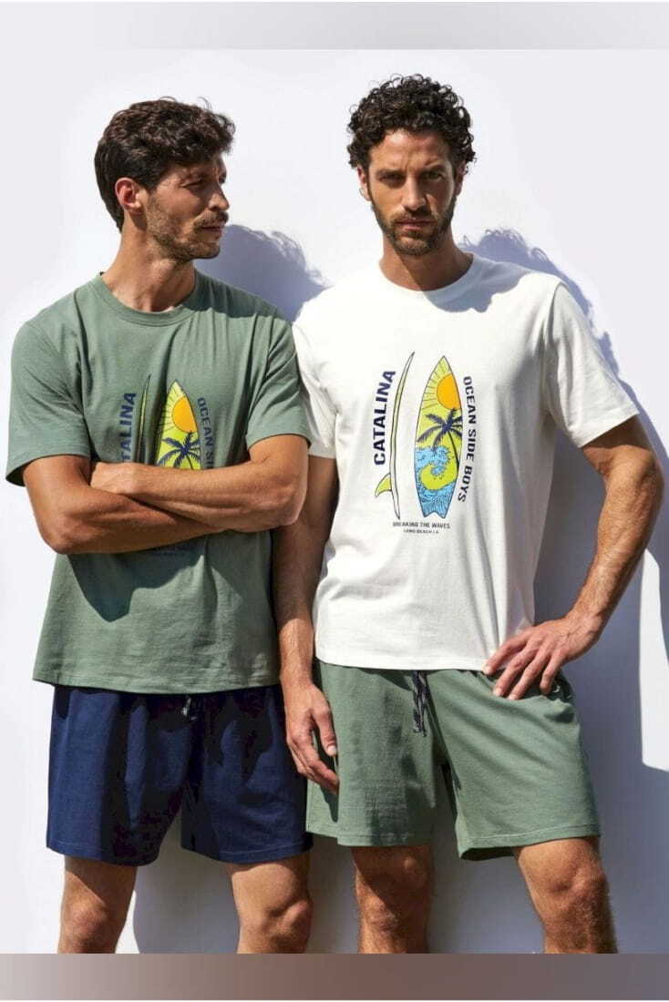 PJ FICUS ΑΝΔΡΙΚΗ ΒΑΜΒΑΚΕΡΗ ΚΟΝΤΗ ΠΙΤΖΑΜΑ ΒΕΡΜΟΥΔΑ ΜΕ ΤΥΠΩΜΑ SURF ΚΛΕΙΣΤΟΣ ΛΑΙΜΟΣ ΚΟΝΤΟ ΜΑΝΙΚΙ