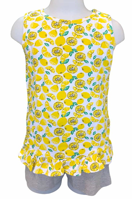 PJ JOGIOBA GIRL COTTON SHORT PYJAMAS WITH PRINT LEMONS SLEEVELESS OPEN NECK