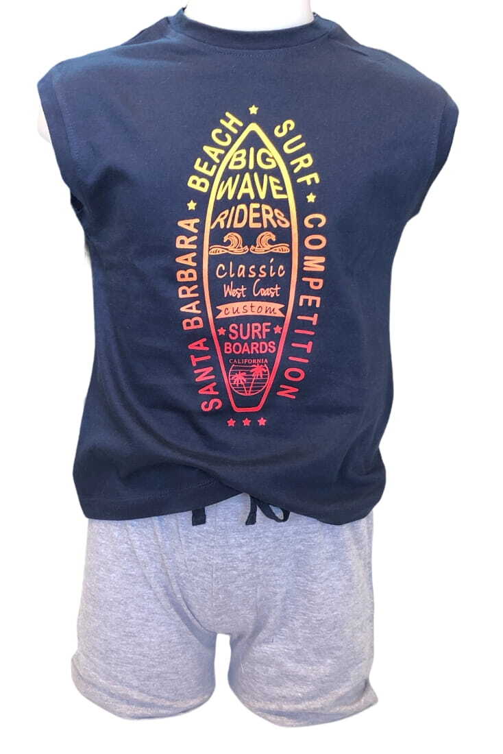 PJ CERRO ΑΓΟΡΙΣΤΙΚΗ ΒΑΜΒΑΚΕΡΗ ΚΟΝΤΗ ΠΙΤΖΑΜΑ ΜΕ ΤΥΠΩΜΑ "SURF" ΛΑΙΜΟΚΟΨΗ ΦΑΡΔΥΑ ΤΙΡΑΝΤΑ ΚΑΙ ΤΣΕΠΗ ΠΙΣΩ