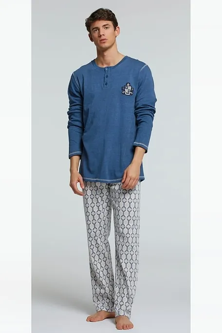 PJ BARBERA ΑΝΔΡΙΚΗ ΒΑΜΒΑΚΕΡΗ INTERLOCK ΠΙΤΖΑΜΑ ΜΟΝΟΧΡΩΜΗ ΜΠΛΟΥΖΑ ΜΕ ΠΑΤΙΛΕΤΑ ΚΑΙ ΚΕΝΤΗΜΑ ΚΑΙ ΠΑΝΤΕΛΟΝΙ ΜΕ ΓΕΩΜΕΤΡΙΚΟ ΣΧΕΔΙΟ ΚΑΙ ΤΣΕΠΗ ΣΤΟ ΠΙΣΩ ΜΕΡΟΣ