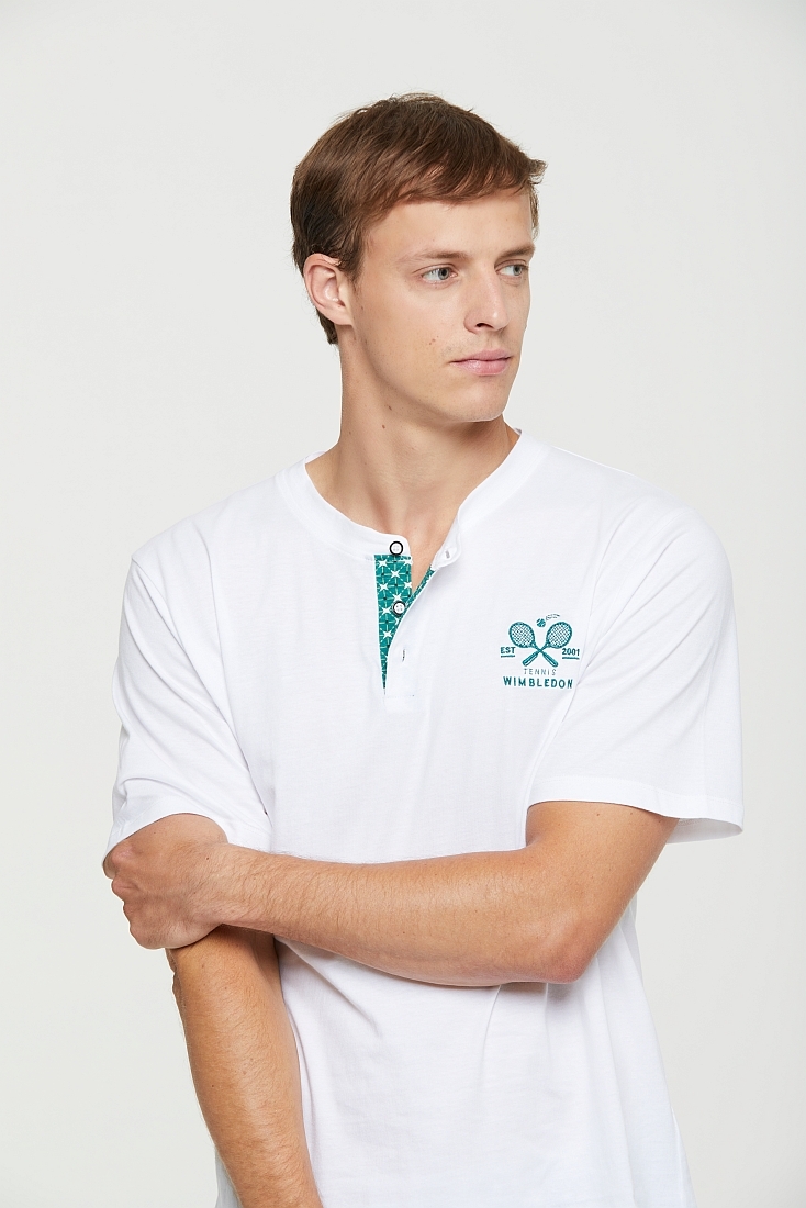 ΑΝΔΡΙΚΗ ΜΑΚΡΙΑ ΒΑΜΒΑΚΕΡΗ ΠΙΤΖΑΜΑ ΜΕ ΚΕΝΤΗΜΕΝΟ ΜΟΤΙΦ ΣΤΟ ΣΤΗΘΟΣ ΚΑΙ ΚΑΡΟ ΠΑΝΤΕΛΟΝΙ - CLAUDIO