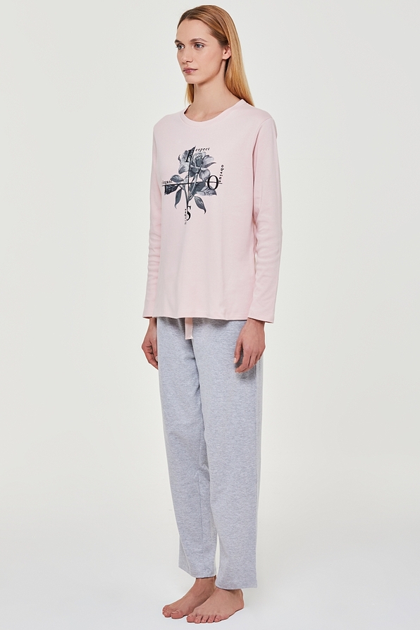 WOMAN LONG COTTON PYJAMAS WITH FLORAL CENTRAL PLACED PRINT- PJ PETUNIA