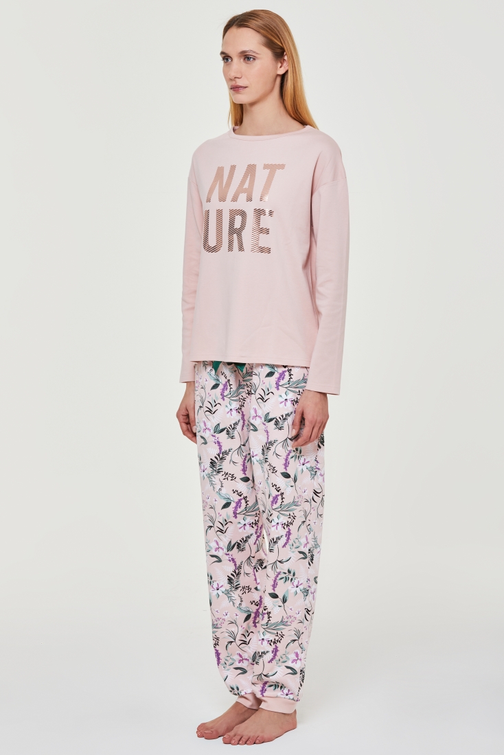 WOMAN LONG COTTON PYJAMAS WITH BOAT NECK AND PLACED PRINT WITH. IDER.gr