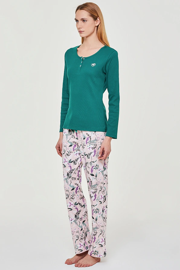 ΓΥΝΑΙΚΕΙΑ ΜΑΚΡΙΑ ΡΙΜΠ ΒΑΜΒΑΚΕΡΗ ΠΙΤΖΑΜΑ ΠΑΤΙΛΕΤΑ ΜΕ ΜΙΚΡΟ ΚΕΝΤΗΜΑ ΚΑΙ FLORAL ΠΑΝΤΕΛΟΝΙ - PJ GINESTRA