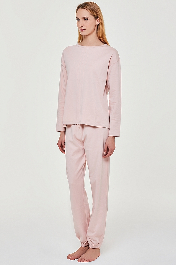 WOMAN LONG COTTON PLAIN PYJAMAS WITH BOAT NECK AND PANTS WITH CUFFED LEGS - PJ BERGAMOTTO