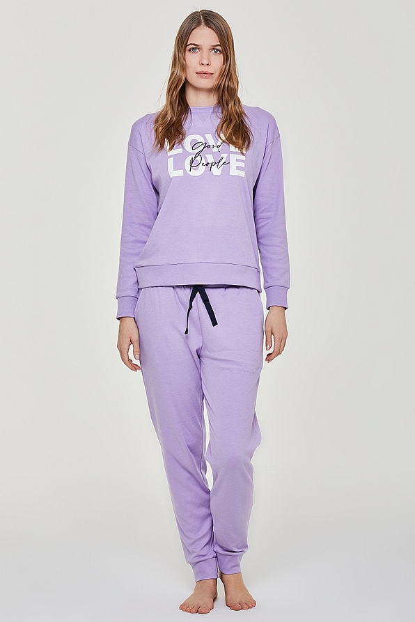 WOMAN LONG COTTON PYJAMAS WITH INTERNAL FLANNEL AND PANTS WITH SIDE POCKETS AND CUFFED LEGS - PJ RANUNCOLO