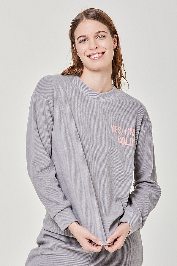 ΓΥΝΑΙΚΕΙΑ ΜΑΚΡΙΑ ΙΣΟΘΕΡΜΙΚΗ ΡΙΜΠ ΠΙΤΖΑΜΑ ΜΕ ΤΥΠΩΜΑ ΦΛΟΚΟ ΒΕΛΟΥΤΕ "YES I AM COLD" ΚΑΙ ΜΠΑΤΖΑΚΙ ΜΕ ΛΑΣΤΙΧΟ