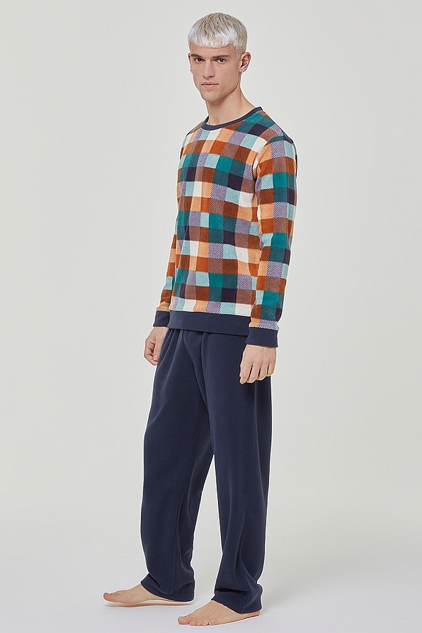 ΑΝΔΡΙΚΗ ΜΑΚΡΙΑ FLEECE ΠΙΤΖΑΜΑ ΚΑΡΟ ΚΑΙ ΜΟΝΟΧΡΩΜΟ ΠΑΝΤΕΛΟΝΙ ΜΕ ΑΝΟΙΧΤΟ ΜΠΑΤΖΑΚΙ ΚΑΙ ΠΙΣΩ ΤΣΕΠΗ- PJ GINSENG