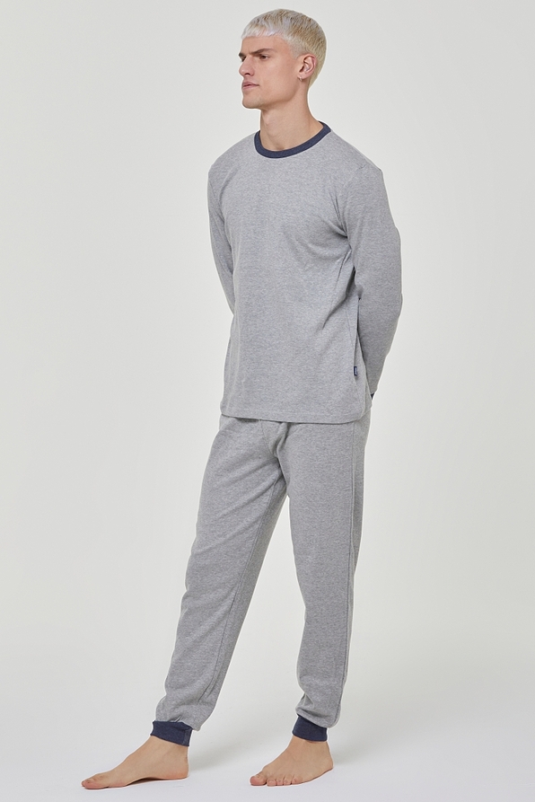 MAN LONG COTTON PYJAMAS WITH INTERNAL FLANNEL AND CUFFED LEGS - PJ HARRY