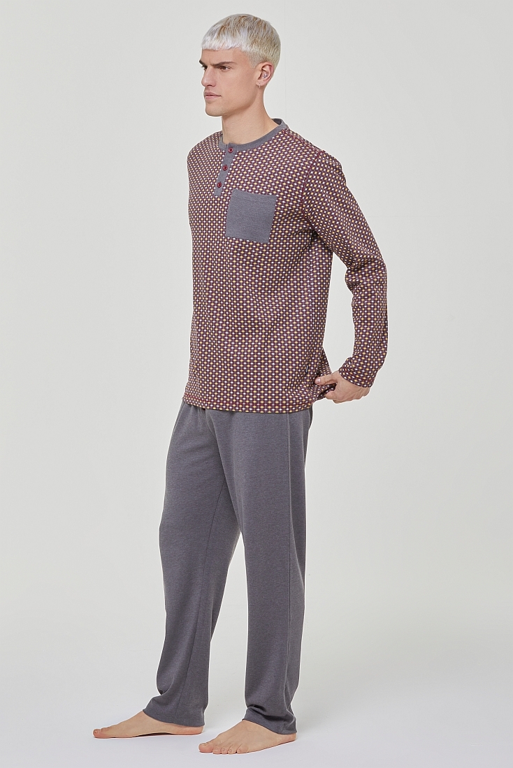 MAN LONG COTTON PYJAMAS WITH  SERAPH OPENING AND OPEN LEGS PANTS WITH INTERNAL FLANNEL AND BACK POCKET - PJ ZAFFERANO