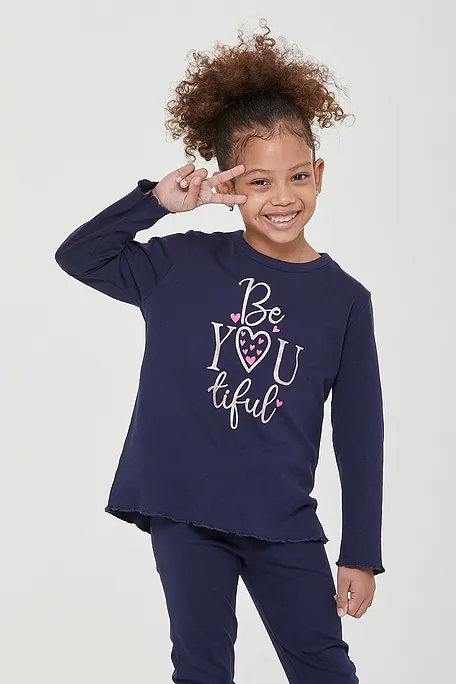 GIRL LONG COTTON PYJAMAS WITH GLITTER PRINT "BEYOU" AND OPEN LEGS PANTS WITH BACK POCKET - PJ CHIARA