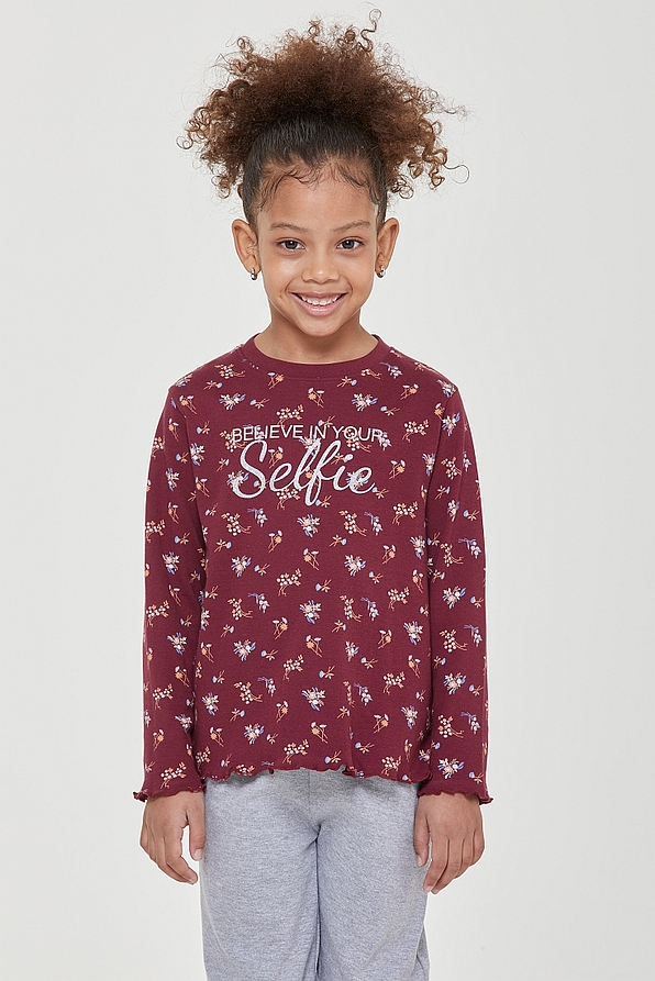 GIRL LONG COTTON PYJAMAS FLORAL WITH PRINT AND OPEN LEGS PANTS WITH WAIST BAND WITH SATIN CORD - PJ ELODIE