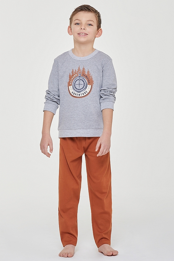 BOY LONG COTTON PYJAMAS WITH COMPASS PLACED PRINT AND PANTS WITH OPEN LEGS AND BACK POCKET - PJ YARI