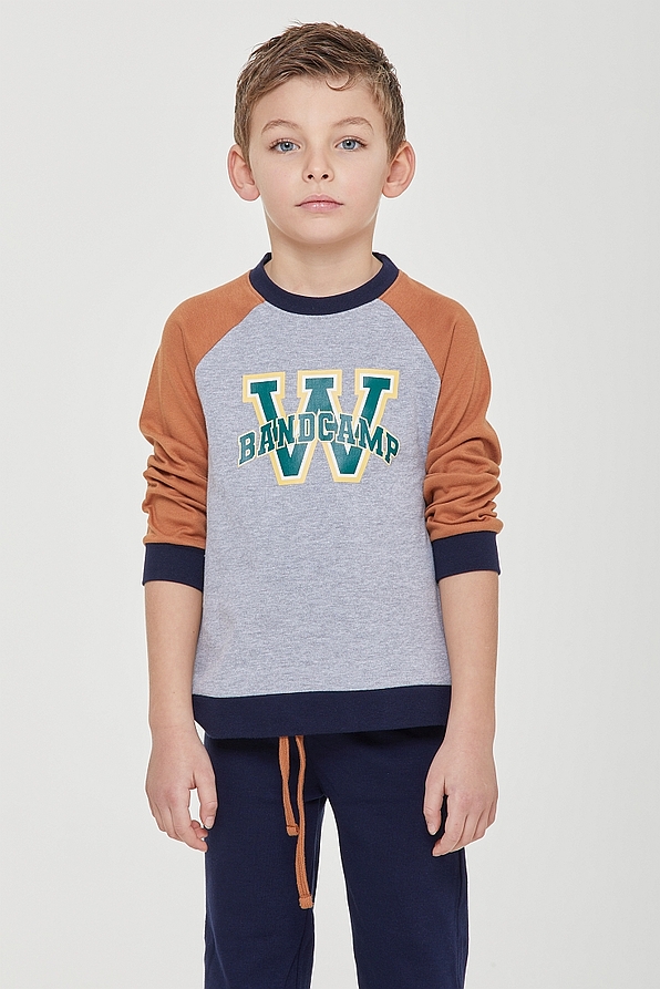 BOY LONG COTTON PYJAMAS WITH PLACED PRINT AND PLAIN PANTS WITH WAIST BAND WITH CORD OPEN LEGS AND BACK POCKET - PJ ELVIS