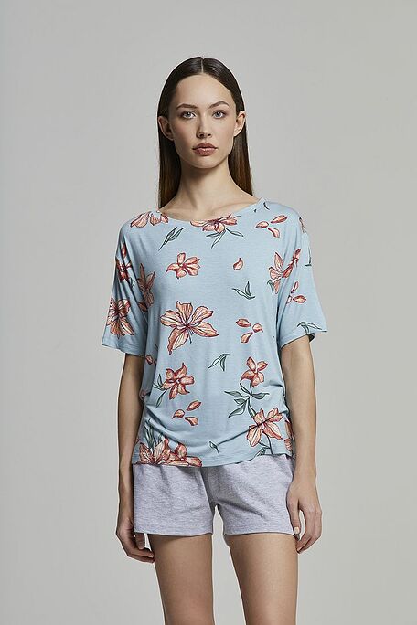 ΓΥΝΑΙΚΕΙΑ ΚΟΝΤΗ ΠΙΤΖΑΜΑ ΒΑΜΒΑΚΕΡΗ ΚΑΙ ΒΙΣΚΟΖΗ ΜΕ FLORAL ΣΧΕΔΙΟ ΚΑΙ ΛΑΣΤΙΧΟ ΣΤΗ ΜΕΣΗ - PJ LUDMILLA