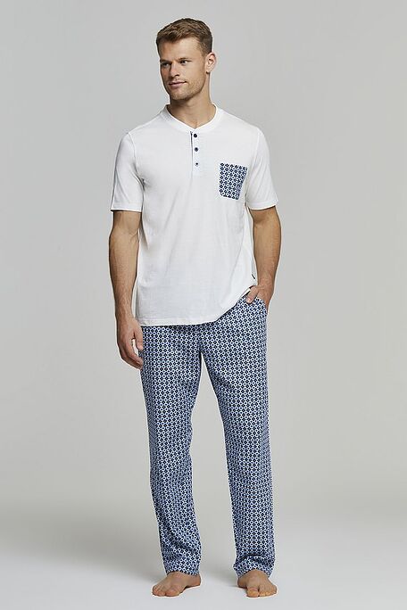 MAN LONG COTTON PYJAMAS WITH PLACKET CHEST POCKET SIDE POCKETS AND PRINT PATTERN - PJ GIULIANO