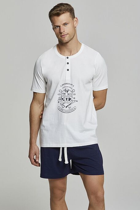 MAN SHORT COTTON PYJAMAS WITH PLACKET BACK POCKET AND NAUTICAL FLAVOR PRINT - PJ GIUSEPPE