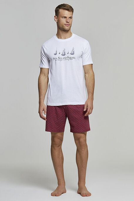 MAN SHORT COTTON PYJAMAS WITH PATTERNED SHORTS BACK POCKET AND NAUTICAL FLAVOR PRINT - PJ RICCARDO