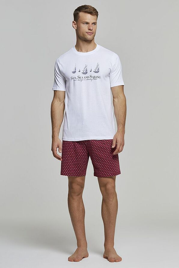 MAN SHORT COTTON PYJAMAS WITH PATTERNED SHORTS BACK POCKET AND NAUTICAL FLAVOR PRINT - PJ RICCARDO