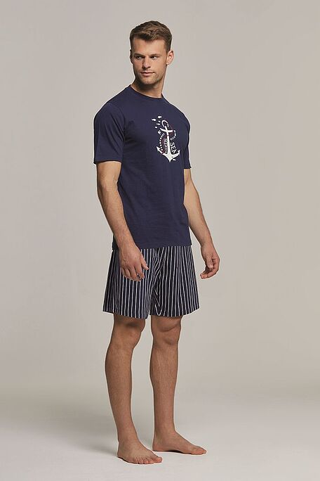 MAN SHORT COTTON PYJAMAS WITH VERTICAL STRIPED SHORTS AND NAUTICAL FLAVOR PRINT - PJ VITTORIO