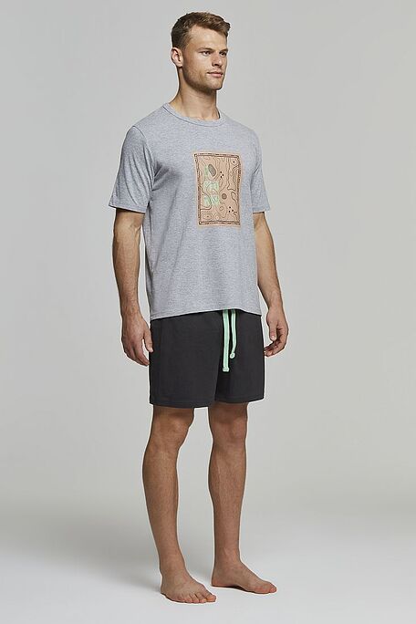 MAN SHORT COTTON PYJAMAS WITH BACK POCKET AND MAP PLACED PRINT - PJ SIMONE