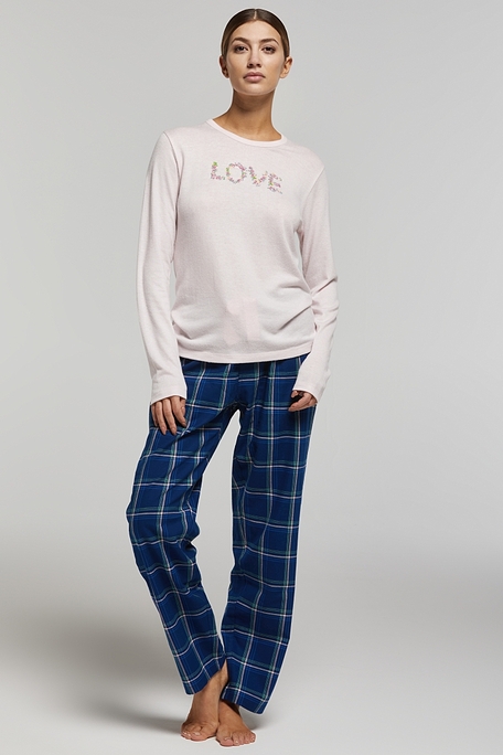 WOMAN VISCOSE PYMAMAS WITH GLITTER DETAILS & TARTAN FLANNEL PANTS WITH BACK POCKET-PJ BIANCA