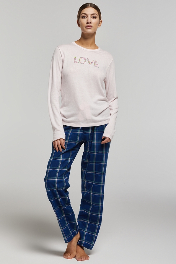 WOMAN VISCOSE PYMAMAS WITH GLITTER DETAILS & TARTAN FLANNEL PANTS WITH BACK POCKET-PJ BIANCA