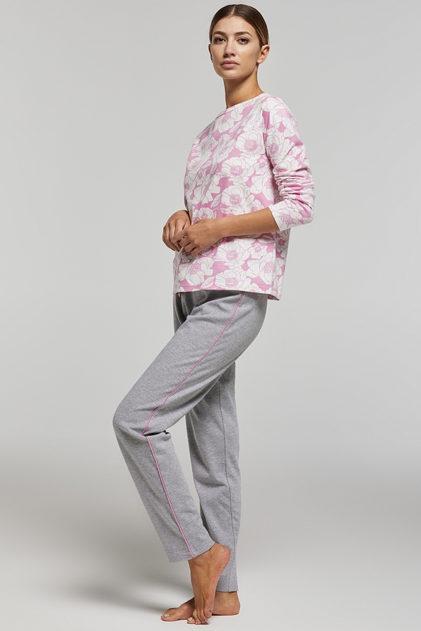 WOMAN COTTON INTERLOCK PYJAMAS WITH FLORAL TOP & PANTS WITH BACK POCKET-PJ AURORA