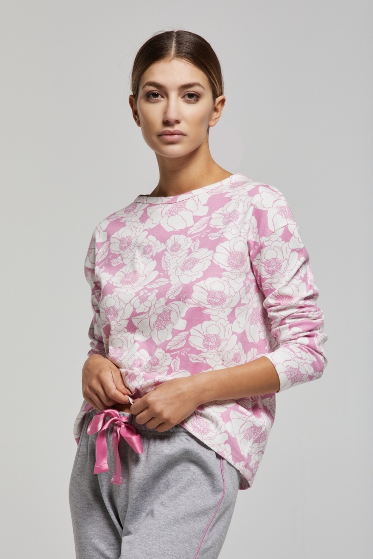 ΓΥΝΑΙΚΕΙΑ ΒΑΜΒΑΚΕΡΗ ΙΝΤΕΡΛΟΚ ΠΙΤΖΑΜΑ ΜΕ FLORAL ΜΠΛΟΥΖΑ & ΠΑΝΤΕΛΟΝΙ ΜΕ ΠΙΣΩ ΤΣΕΠΗ-PJ AURORA