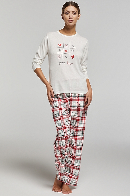 WOMAN VISCOSE PYMAMAS WITH GLITTER DETAILS & TARTAN FLANNEL PANTS WITH BACK POCKET-PJ ADA