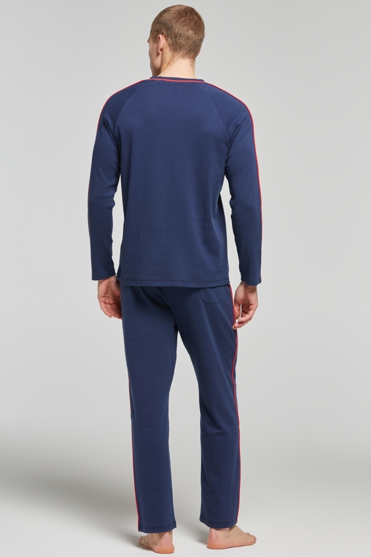 ΑΝΔΡΙΚΗ ΒΑΜΒΑΚΕΡΗ ΙΝΤΕΡΛΟΚ ΠΙΤΖΑΜΑ ΜΟΝΟΧΡΩΜΗ ΜΕ ΠΛΑΙΝΟ ΚΟΚΚΙΝΟ ΡΕΛΙ & ΠΙΣΩ ΤΣΕΠΗ-PJ DENNIS