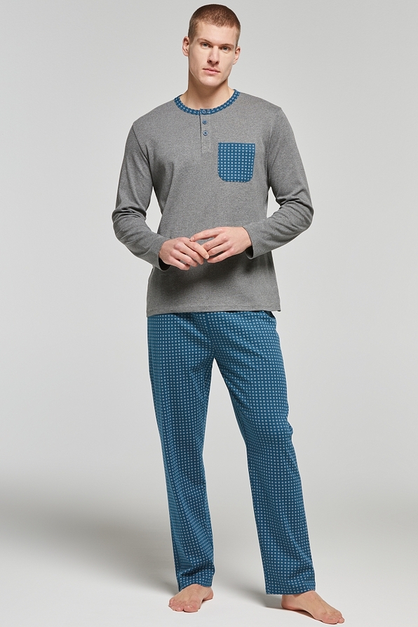MAN COTTON INTERLOCK PYJAMAS WITH SERAPH NECKLINE AND GEOMETRIC PRINTED PANTS WITH BACK POCKET-PJ CARLO