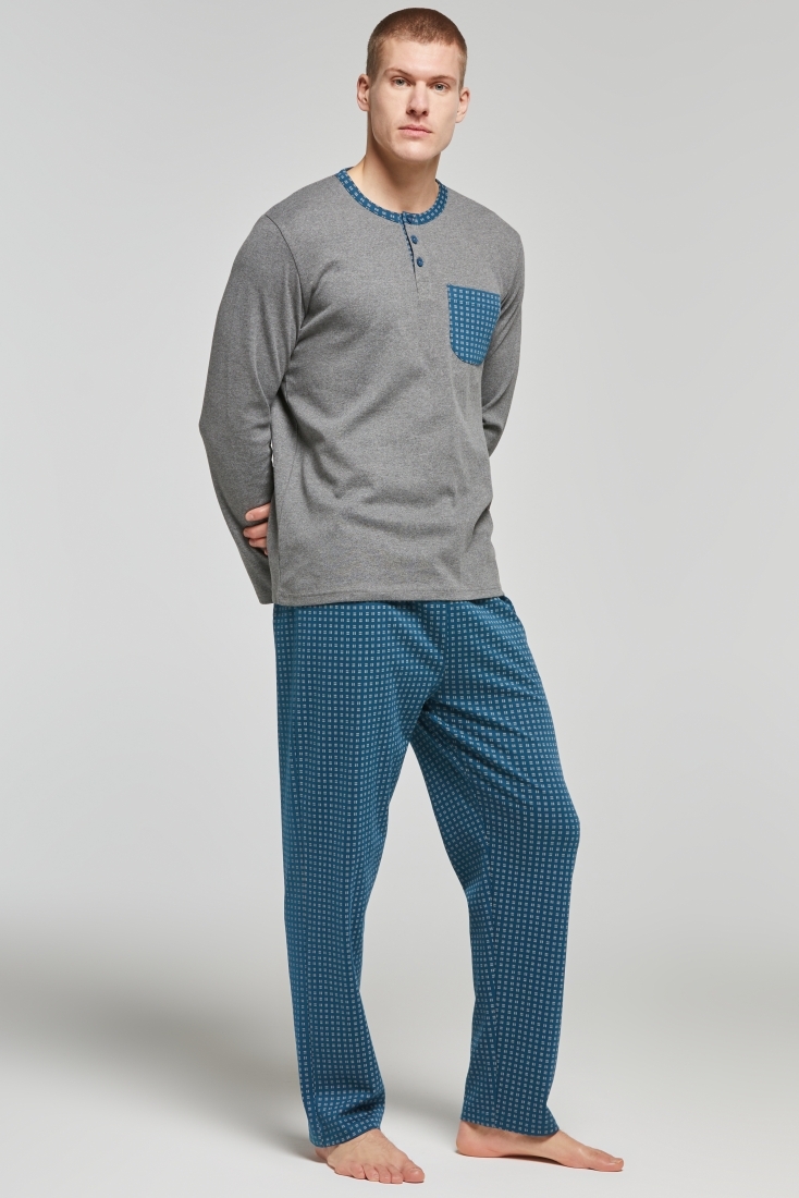 ΑΝΔΡΙΚΗ ΒΑΜΒΑΚΕΡΗ ΙΝΤΕΡΛΟΚ ΠΙΤΖΑΜΑ ΜΕ ΠΑΤΙΛΕΤΑ ΚΑΙ ΠΑΝΤΕΛΟΝΙ ΜΕ ΓΕΩΜΕΤΡΙΚΟ ΣΧΕΔΙΟ & ΠΙΣΩ ΤΣΕΠΗ-PJ CARLO