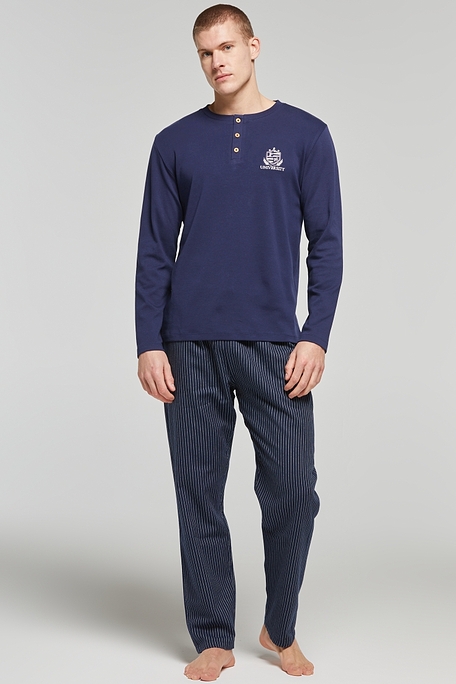 MAN COTTON INTERLOCK PYJAMAS WITH SERAPH TOP AND CHECKS OR STRIPY FLANNEL PANTS-PJ CRISTIAN