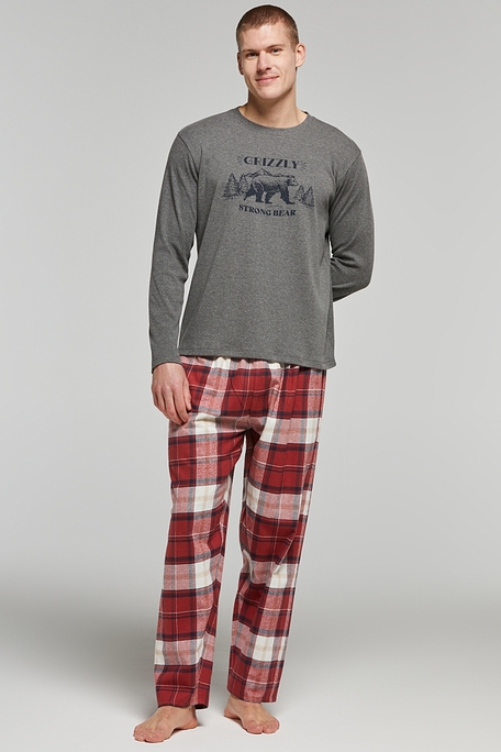 MAN COTTON INTERLOCK PYJAMAS WITH TARTAN FLANNEL PANTS WITH BACK POCKET-PJ ARTURO