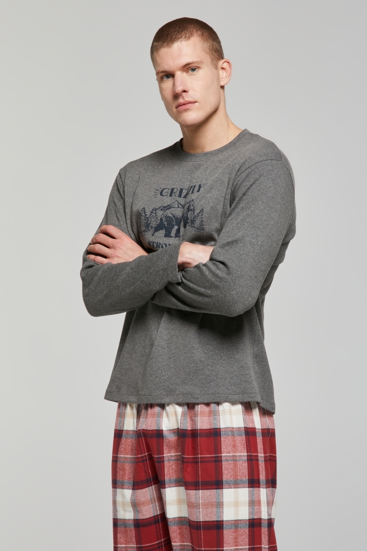 MAN COTTON INTERLOCK PYJAMAS WITH TARTAN FLANNEL PANTS WITH BACK POCKET-PJ ARTURO