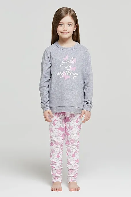GIRL COTTON INTERLOCK PYJAMAS WITH CENTRAL PRINT & FLORAL PANTS WITH BACK POCKET-PJ BELLA