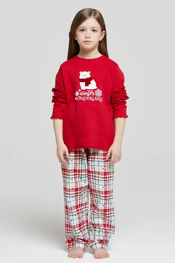 GIRL COTTON INTERLOCK PYJAMAS X-MAS PRINT WITH TARTAN FLANNEL PANTS WITH BACK POCKET-PJ ALBA