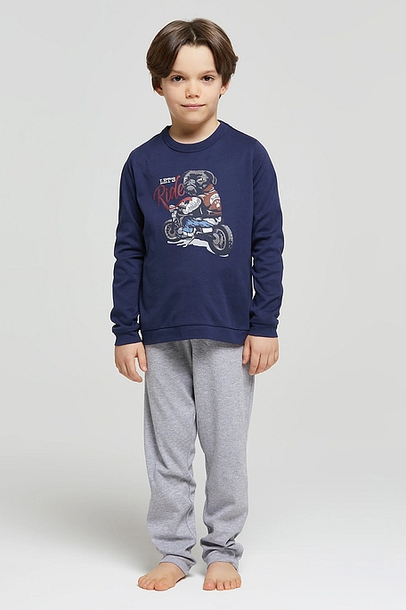 BOY COTTON INTERLOCK PYJAMAS WITH CENTRAL PRINT AND PLAIN PANTS WITH BACK POCKET-PJ GIACOMO