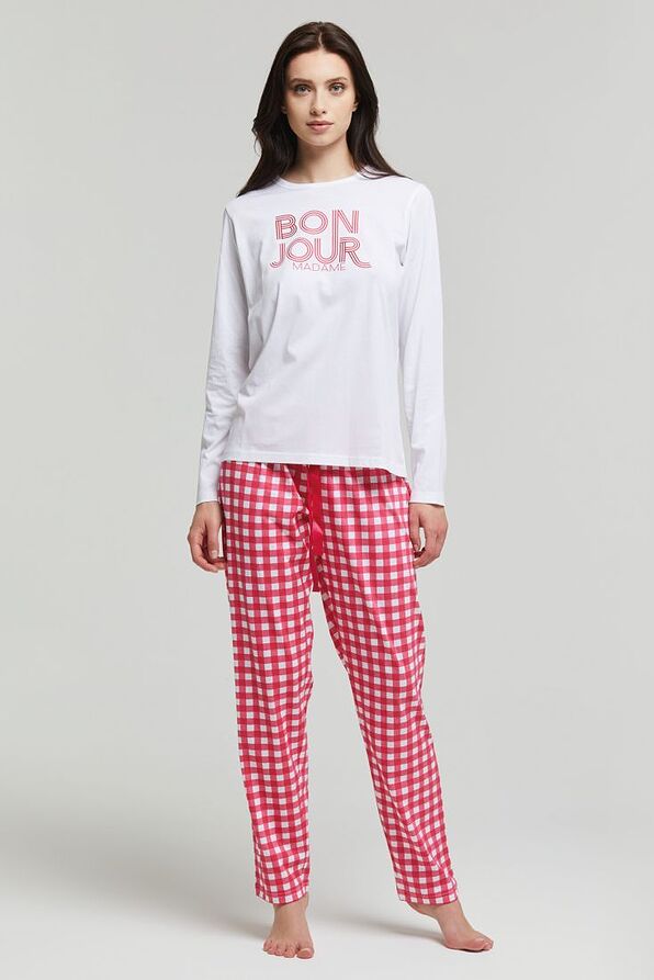 WOMAN LONG COTTON PYJAMAS WITH BACK POCKET ADJUSTABLE WAIST DRAWSTRINGS & TOP WITH GLITTER PRINT-DESDEMONA