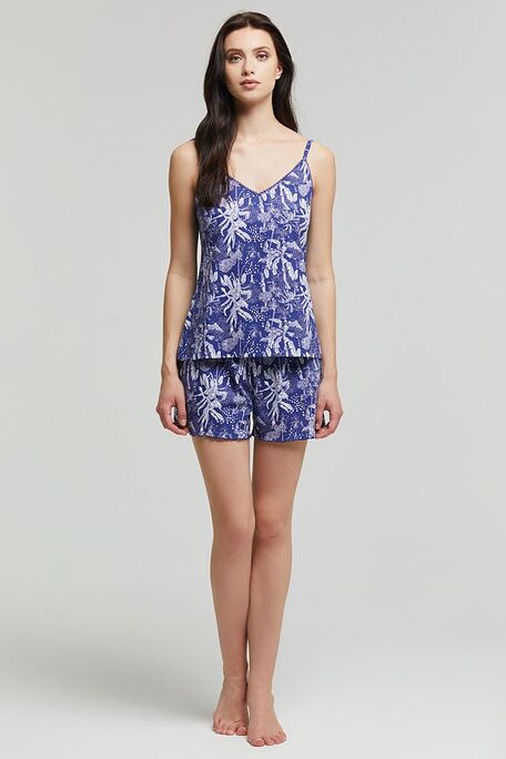 WOMAN SHORT COTTON PYJAMAS WITH TROPICAL PRINT & BACK POCKET-PJ MONICA