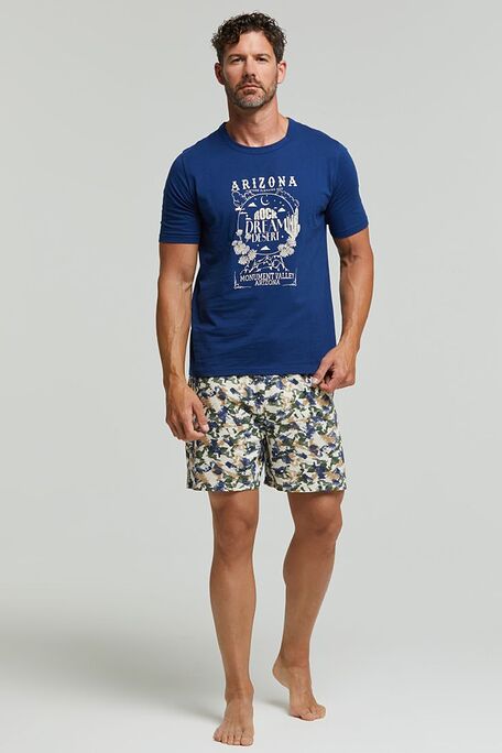 MAN SHORT COTTON PYJAMAS WITH CAMO SHORT AND TOP WITH "ROCK DREAM DESERT" PRINT-PJ LINO