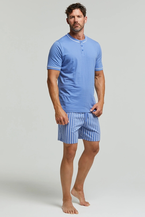 MAN SHORT COTTON PYJAMAS WITH STRIPY SHORTS AND PLAIN SERAPH TOP-PJ FABRIZIO