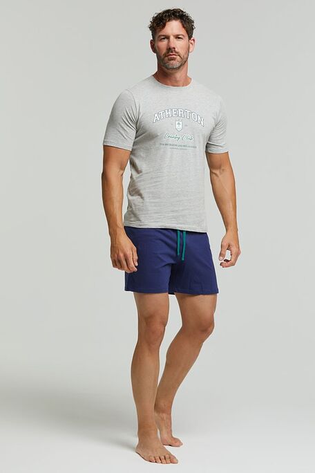 MAN SHORT COTTON PYJAMAS WITH PLAIN SHORTS WITH ADJUSTABLE WAIST DRAWSTRING BACK POCKET AND TOP WITH PRINT-PJ WILL
