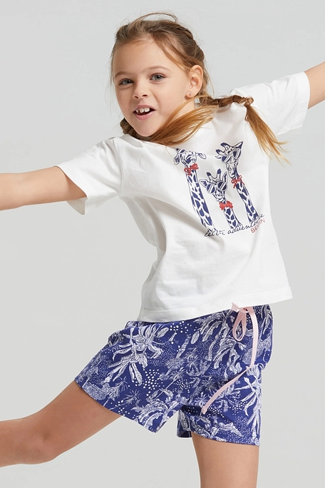 GIRL SHORT COTTON PYJAMAS WITH TROPICAL SHORTS AND TOP WITH GIRAFFE PRINT-PJ CAMILLA