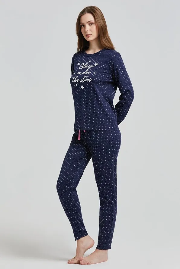 ΓΥΝΑΙΚΕΙΑ ΒΑΜΒΑΚΕΡΗ ΙΝΤΕΡΛΟΚ ΠΙΤΖΑΜΑ ΠΟΥΑ ΑΝΑΓΛΥΦΟ ΤΥΠΩΜΑ SLEEP UNDER STARS & ΠΑΝΤΕΛΟΝΙ ΜΕ ΠΙΣΩ ΤΣΕΠΗ-BRETAGNA